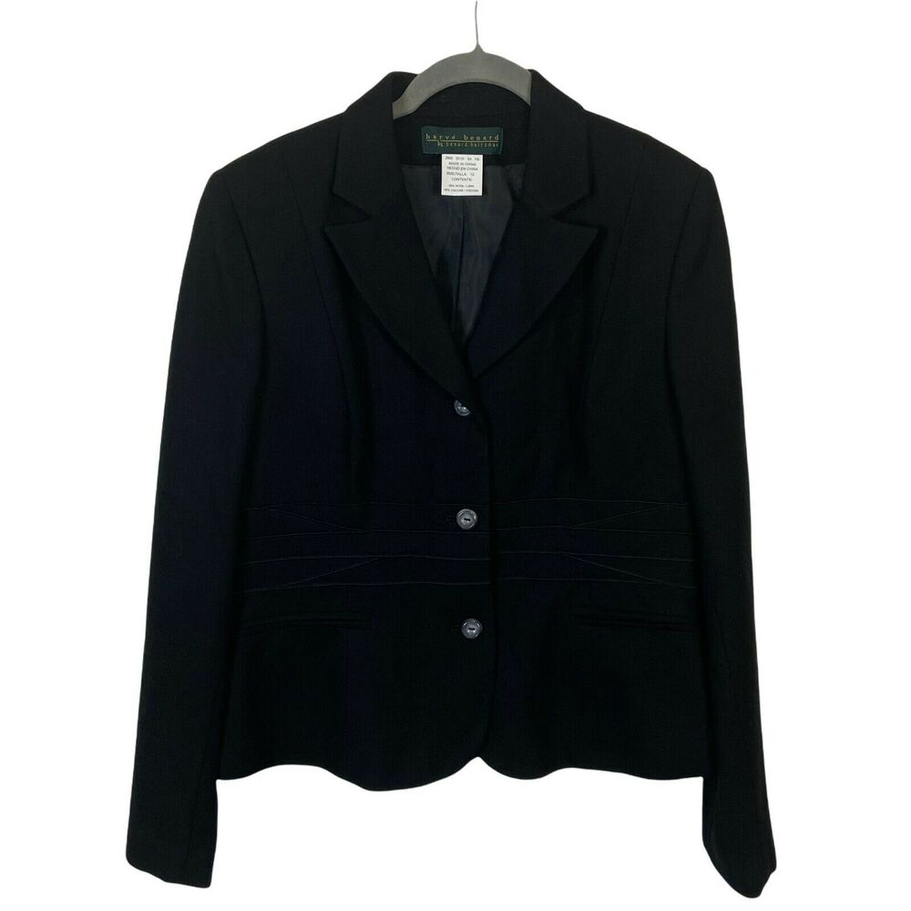 Harve Benard Blazer Size 12 Women's Black Long Sleeve Career Collared Vintage
